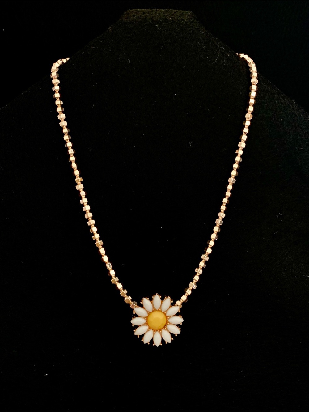 Gold Daisy Pendant Necklace with White Petals
